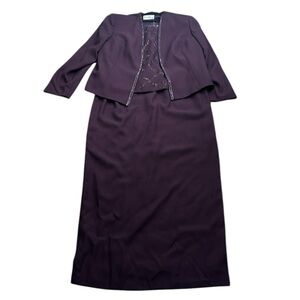 KAREN MILLER purple beaded 2 piece dress set si 18 evening mature weddin…